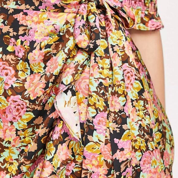Topshop floral ruffle wrap mini dress in multi - Picture 3 of 7
